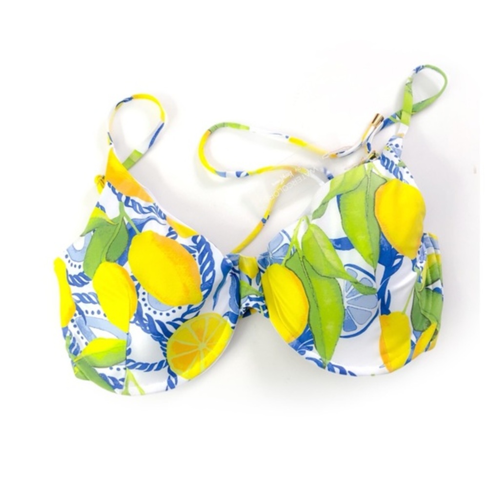 Kenny Flowers Blue and Yellow Bikini Top with Tropical Lemon Print